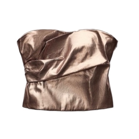 NWT Zara Metallic Bronze Gold Strapless Ruched Corset Cropped Tube Top - M - Picture 4 of 16